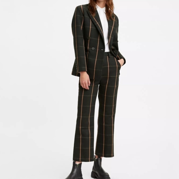 Levi's Math Club Flare High Waisted Trouser Pant Black Bonnie Plaid 27 X 29 - Picture 1 of 12